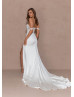 Ivory Satin Pearls Embellished Wedding Dress With Detachable Straps